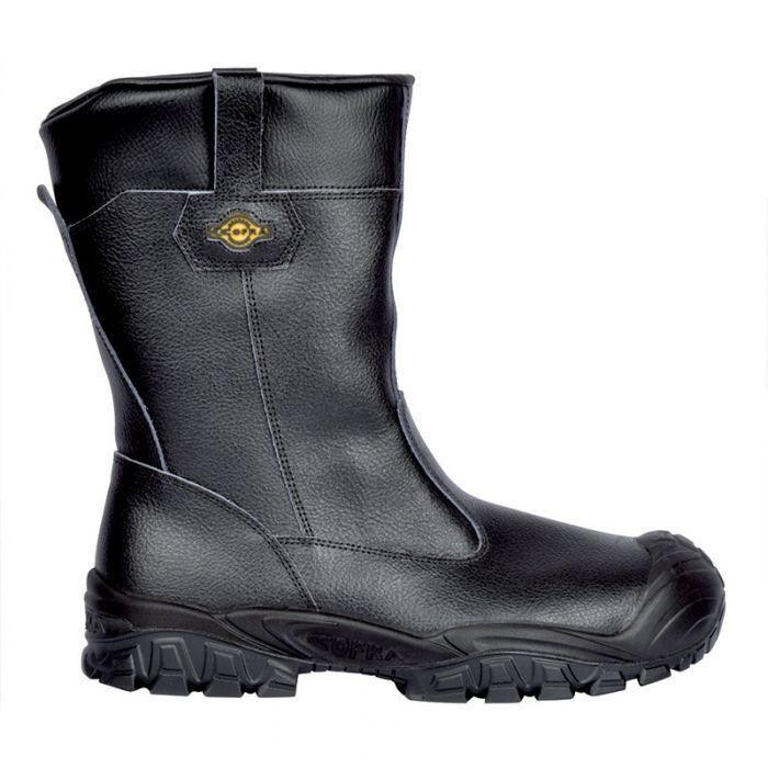 Cofra Guadiana Mens Steel Toe Midsole Safety Work Rigger Boots, black rugged safety boots with steel toe cap and midsole protection for industrial work environments.
