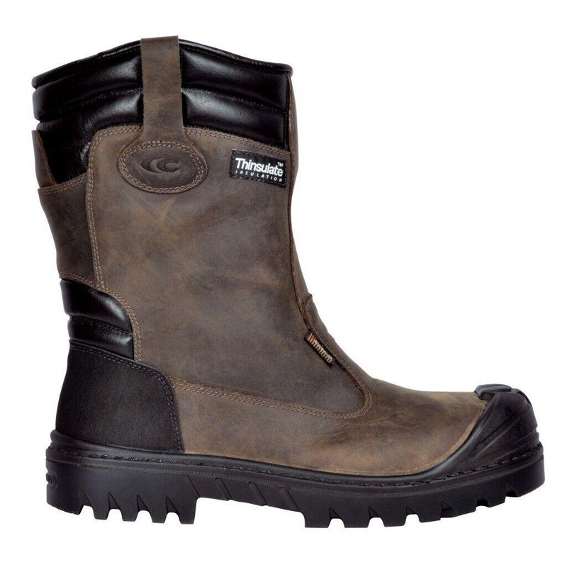 Cofra Baranof Mens Composite Toe Midsole Safety Work Rigger Boots, rugged black and brown leather work boots with durable traction sole and reinforced toe for outdoor industrial safety.