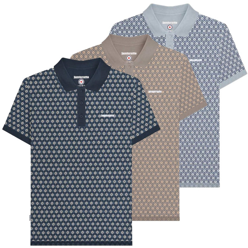 Lambretta Mens Geometric Target Retro Mod Ska Casual Polo Shirt