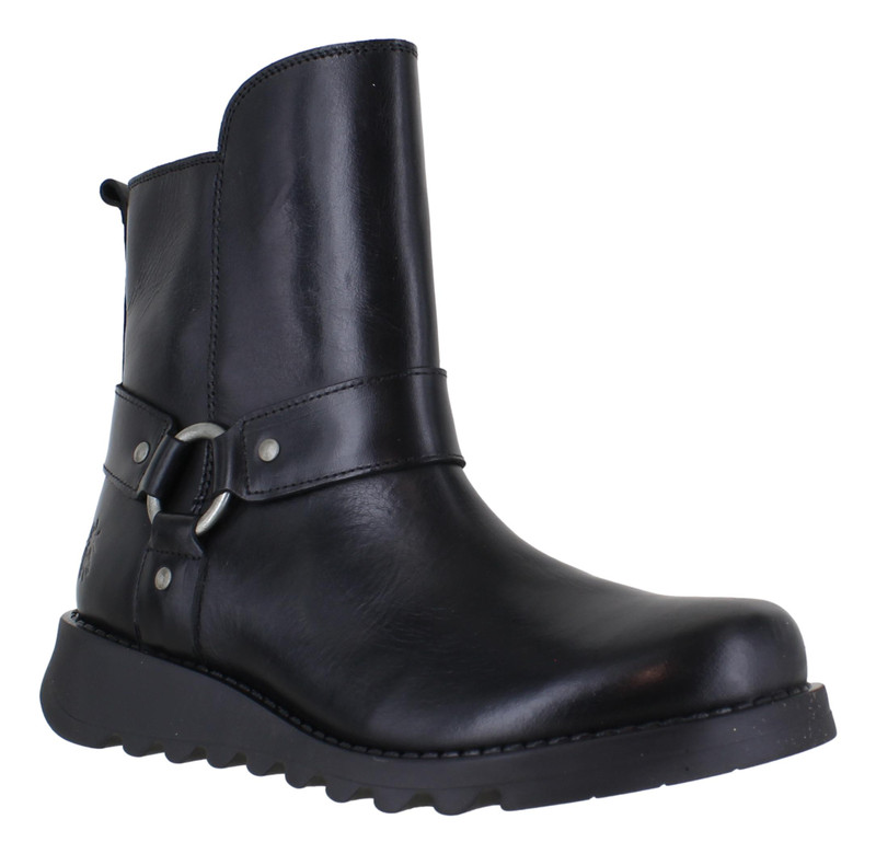 Fly London Soch Womens Zip Up Buckle Wedge Leather Mid Calf Boots