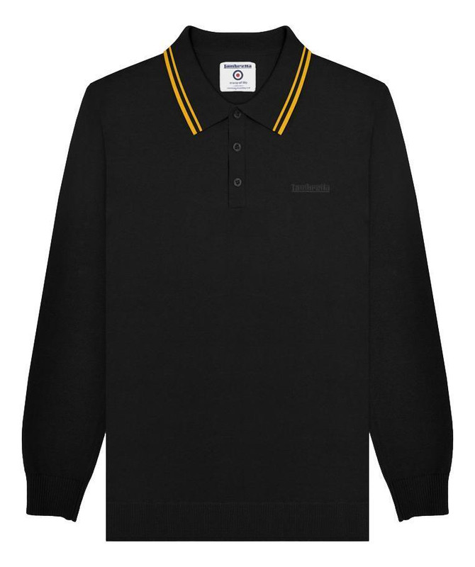 Lambretta Mens Smart Casual Knitted MOD Long Sleeve Twin Tipped Polo