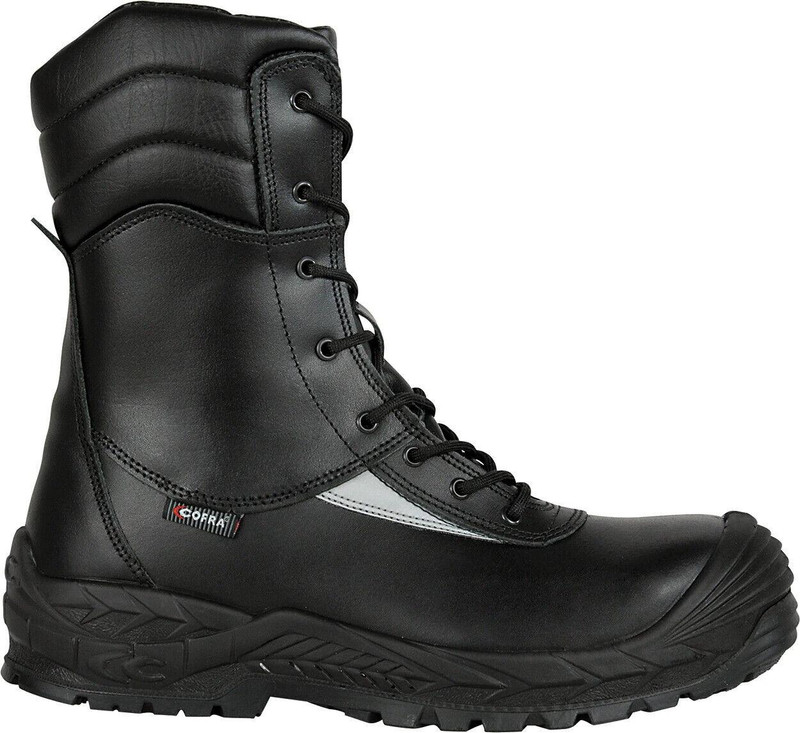 Cofra Off Shore Mens S3 Composite Toe Zip Up Safety Work Boots, black leather construction with reinforced toe and ankle support, rubber outsole for slip resistance.
