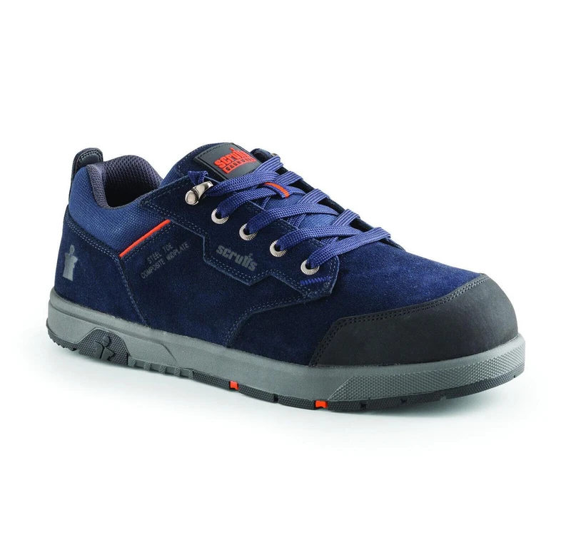 Scruffs Halo 3 Mens Safety S3 Lace Up Steel Toe Midsole Trainers, blue safety work shoes with steel toe cap and lace-up design.