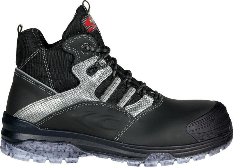 Cofra Modigliani Mens Composite Toe/Midsole Safety Work Boots, black and silver high-cut safety work boot with protective toe cap and rugged sole.