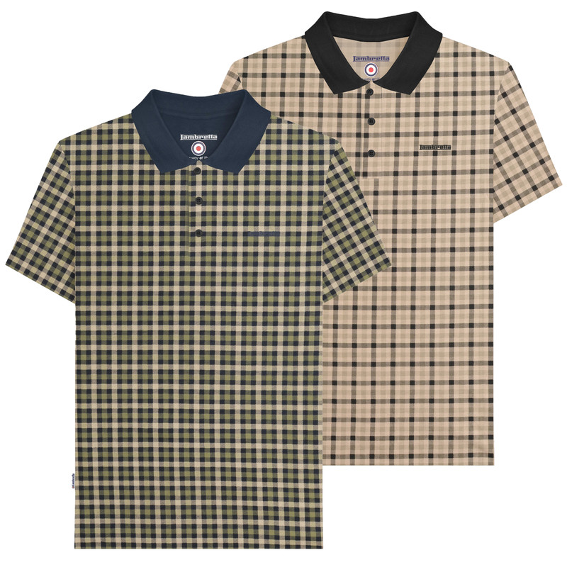 Lambretta Mens Check Classic Mod Ska Casual Smart Polo
