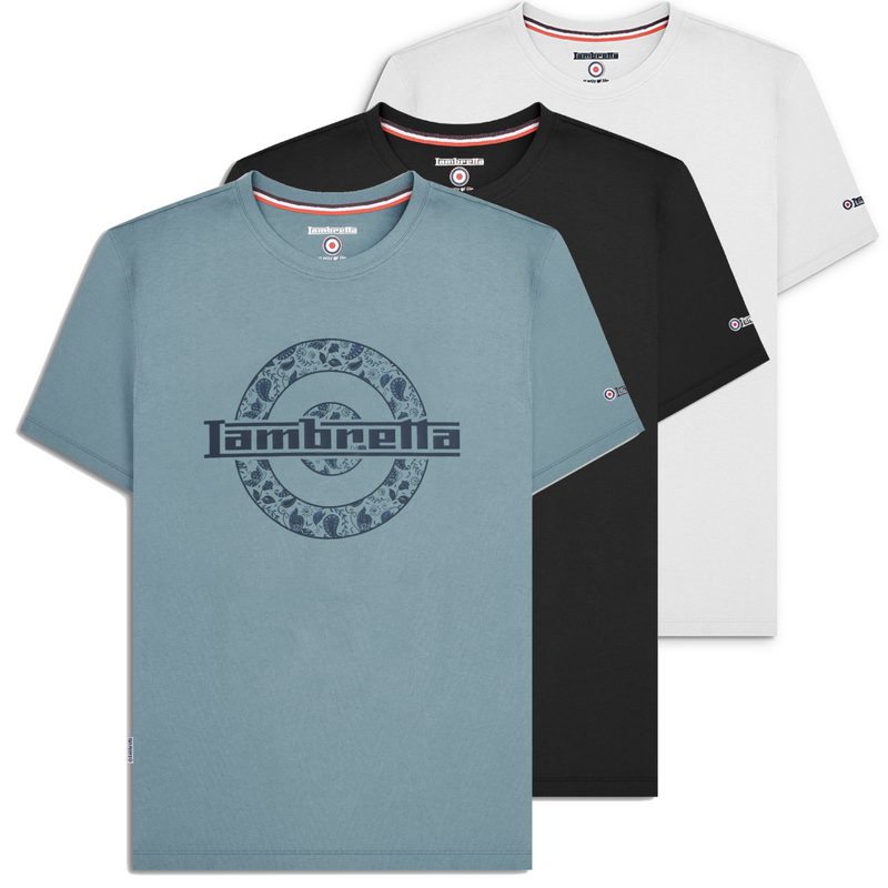 Lambretta Mens Paisley Target Logo Smart Classic Retro T-Shirt