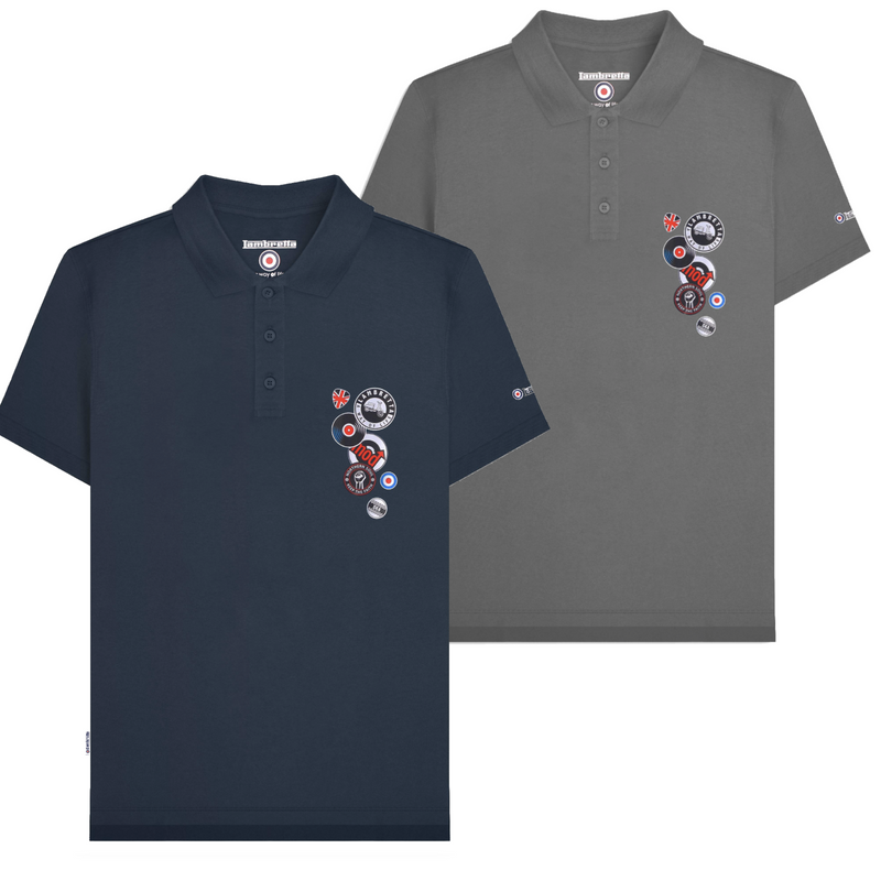 Lambretta Mens Casual Iconic Badges MOD SKA Polo Shirt