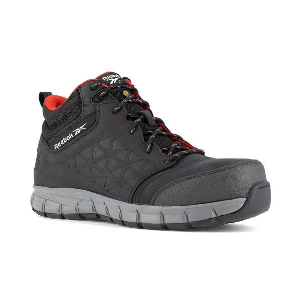 Reebok Excel Light Mid Mens Steel Toe/Midsole S3 Safety Work Boots, black and gray safety footwear with protective toe cap and ankle support.
