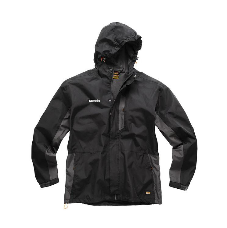 Scruffs Worker Jacket Mens Zip Up RipStop Work Warm Jacket Coat, black zip-up ripstop jacket with hood, designed for durability and warmth, ideal for workwear.