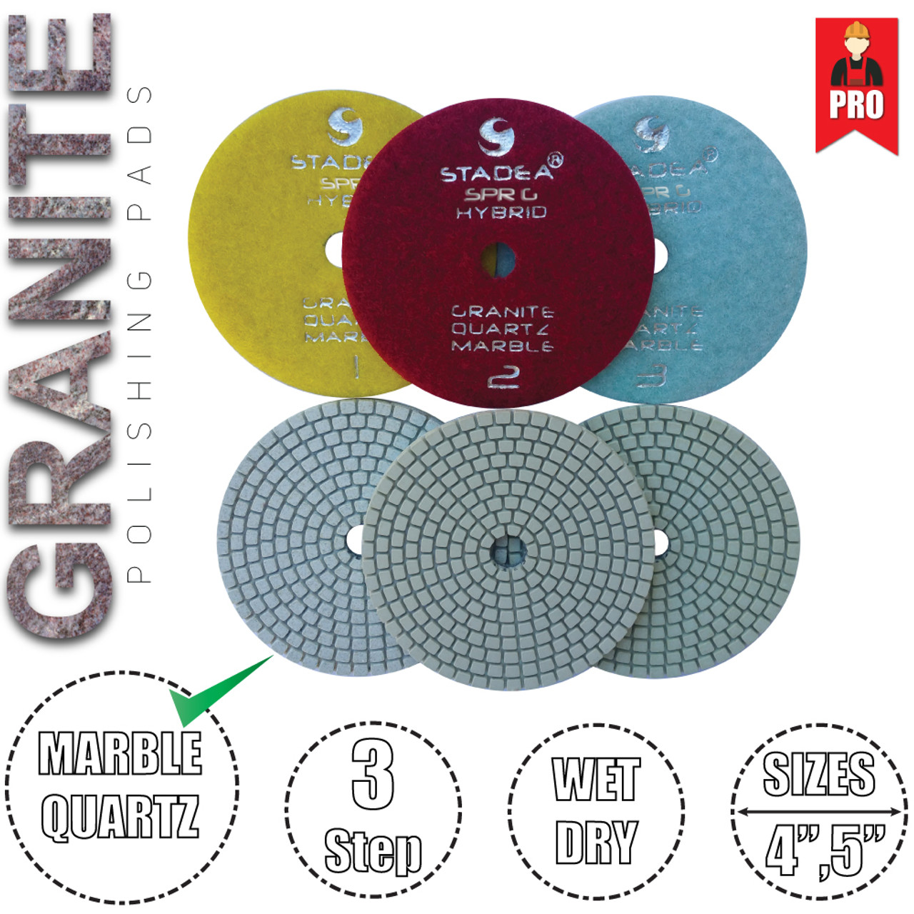 Granite Polishing Pads 3 Step | Stadea Diamond Polishing Pads Wet Dry