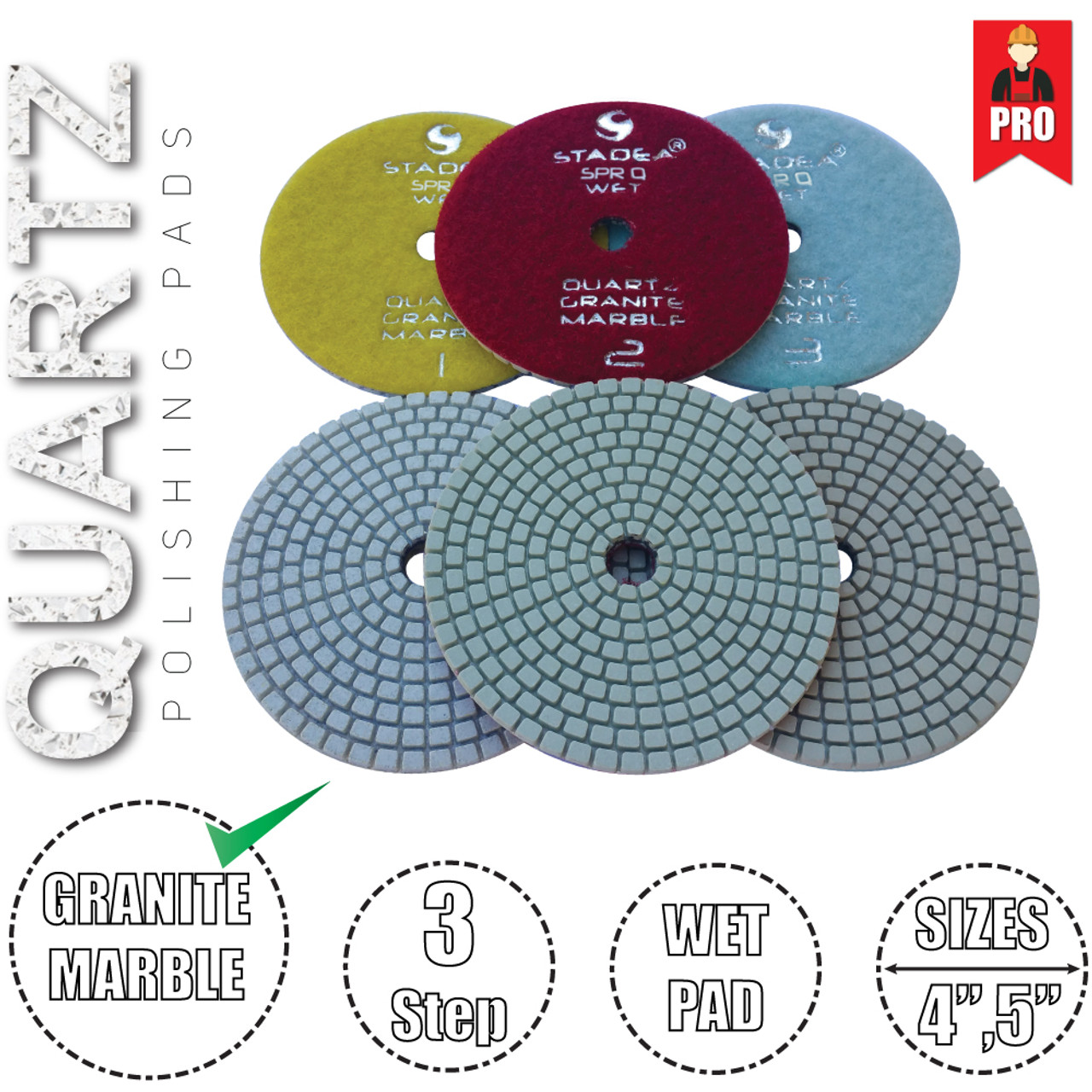 Quartz Polishing Pads 3 Step | Engineered Stone Diamond Polishing