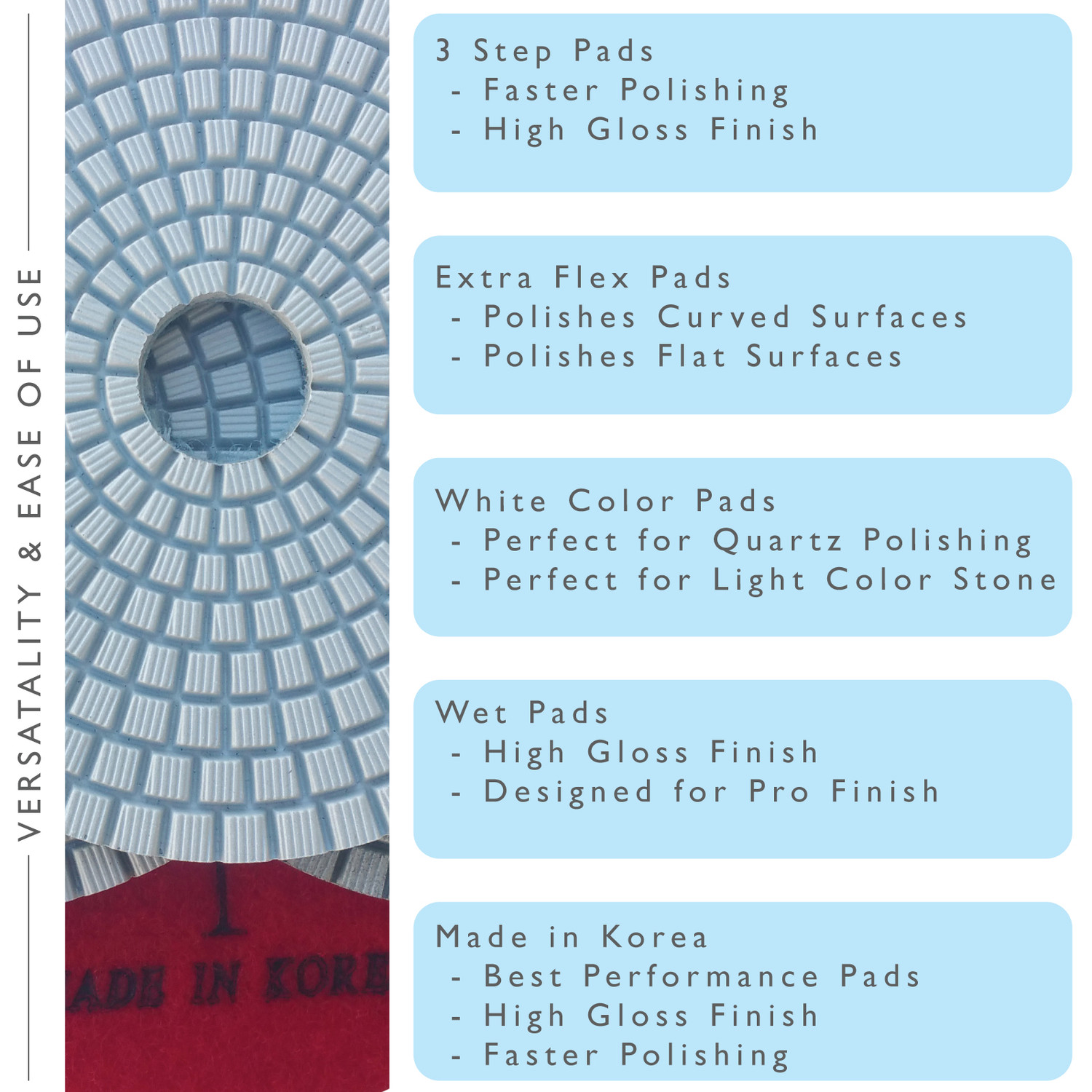 Stadea 5" Diamond Polishing Pads - 100 Grit, For Granite & Quartz Stone Polish