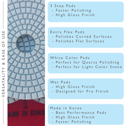 Quartz Polishing Pads 3-Step | Diamond Polishing Pads Wet Quartz