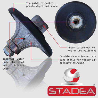 EDiamondTools 1 In. Full Bullnose Diamond Hand Profile Wheel For Natural Stones High Speed Steel 1 Piece Only 5 8 In 11 Arbor Pfv0100
