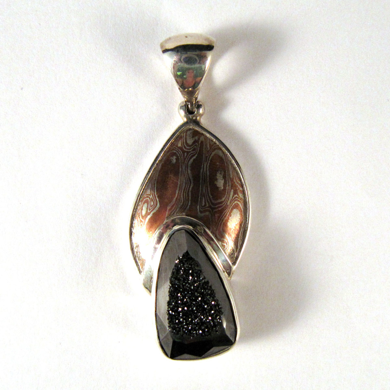 Mokume Gane and Druzy Pendant - JNEC125 - Enter the Earth, Inc