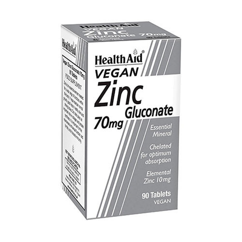 HEALTHAID ZINC GLUCONATE 70MG TABLETS 90