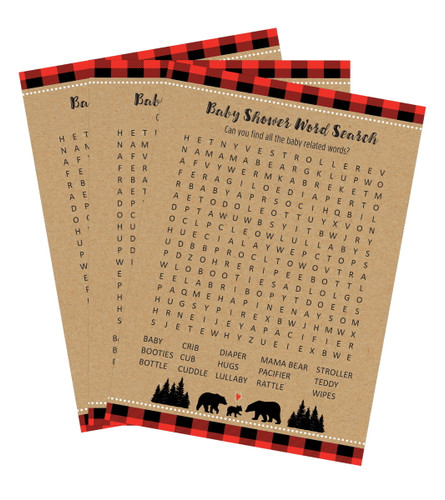 Baby Shower Word Search Game Woodland Buffalo Plaid - Multiple