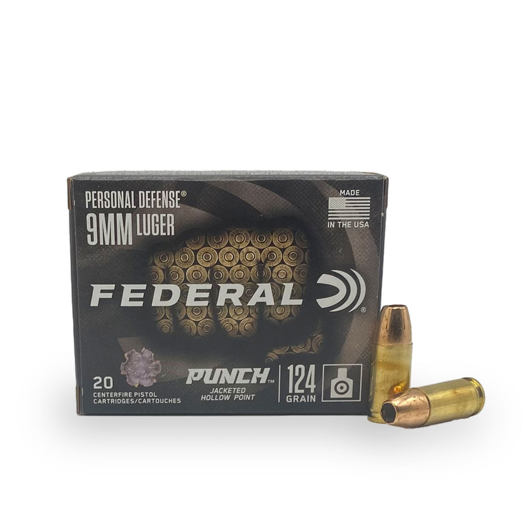 9mm Luger 124gr JHP Federal Punch Ammo - 20 Rounds
