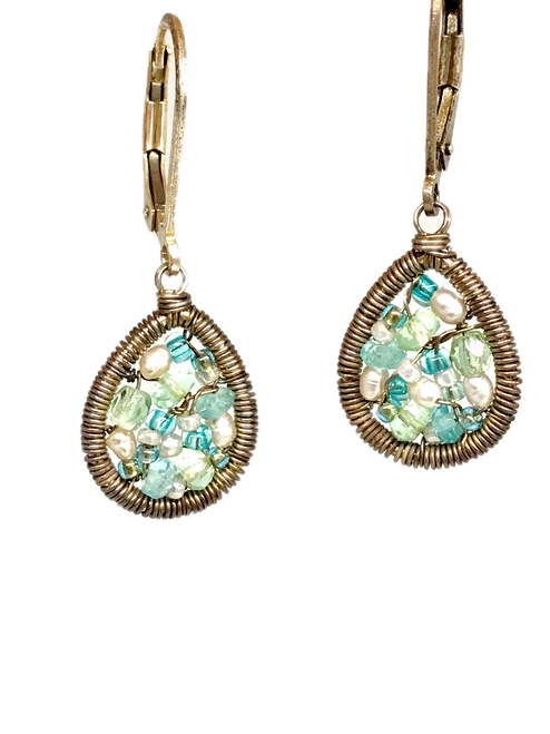 Apatite, Flourite, & Pearl Earring