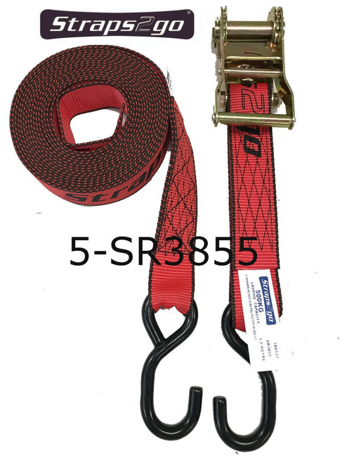 Straps2go® Brand. Straps2go® Tie-Down Ratchet Strap 38mm/5.5metre S hooks 