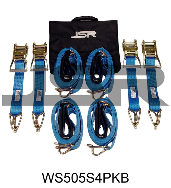 JSR® Car Transport Wheel Strap complete 5 Metre Blue 4 pack 2,500kg L.C