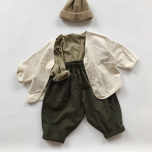Children's Solid Color Casual Pants Casual Literary Style Elastic