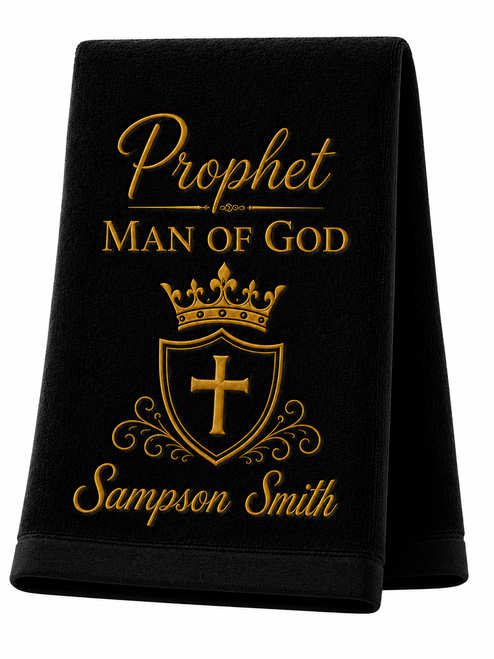 Custom embroidered Prophet Man of God towel. This personalized ministry towel is crafted from premium cotton velour and makes a meaningful gift for Prophets, church leaders, and faithful men of God.
