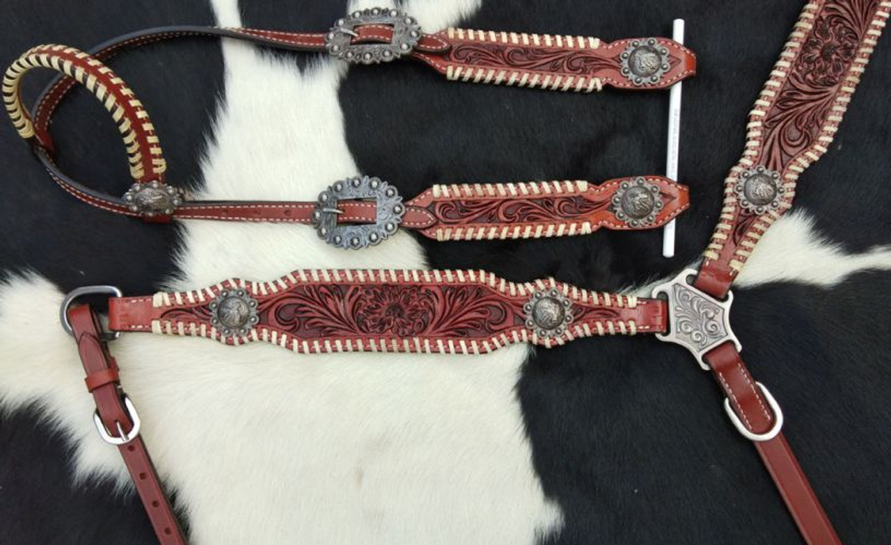 Showman ® Gator print inlay one ear headstall and breast collar