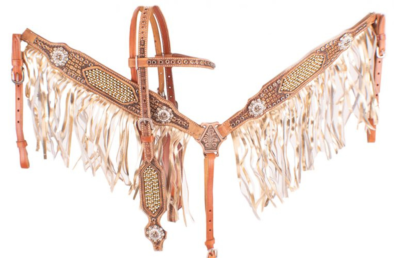 #14388: Showman Cheetah Hair on Inlay with Sunflower Accent Browband Headstall and Breast Collar