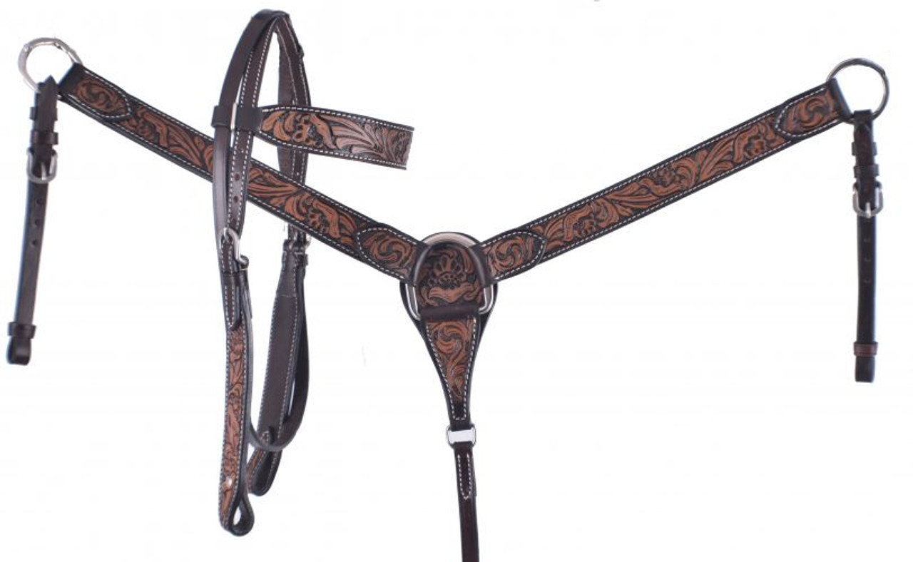 Western Brown Leather Tack Set of Headstall and Breast Collar