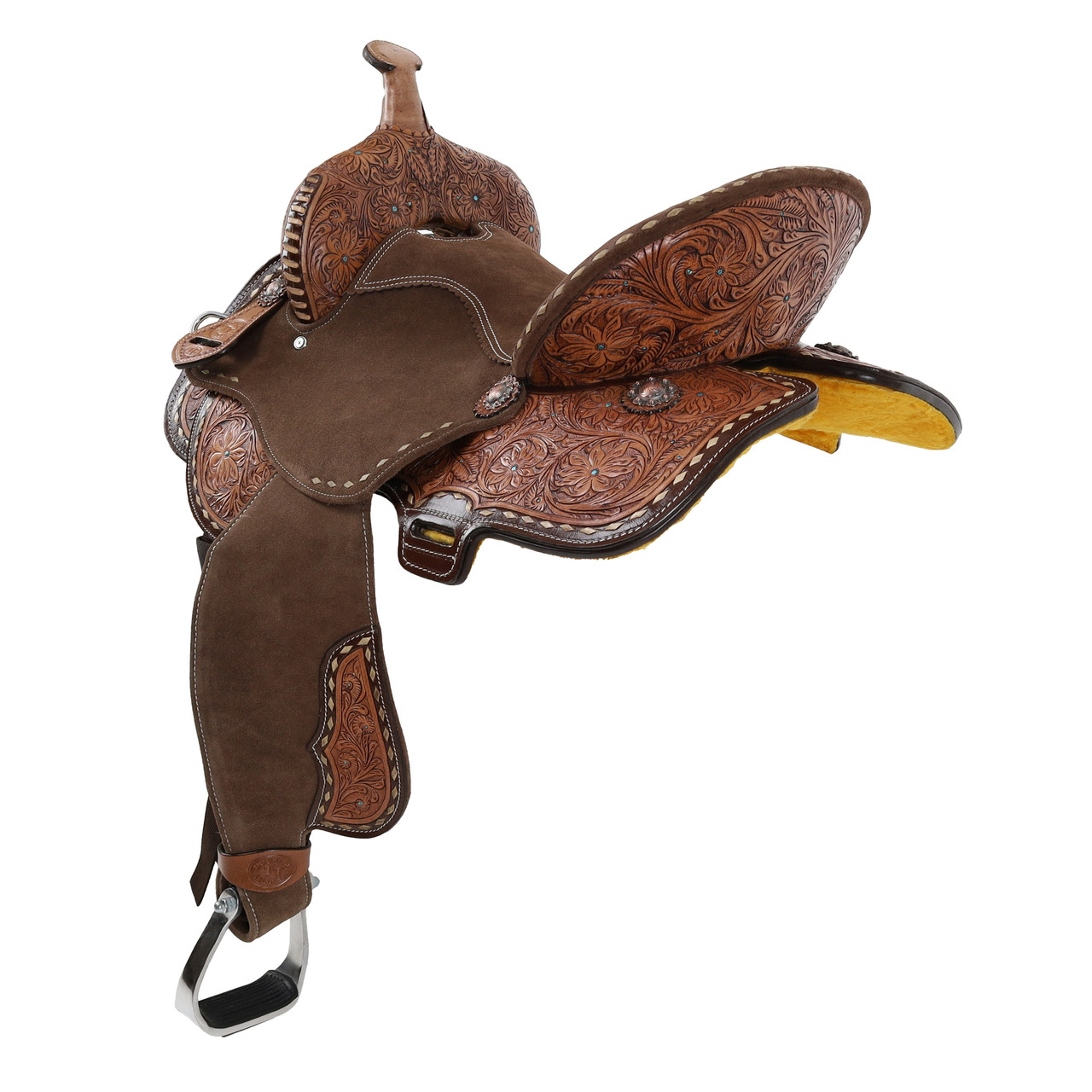 Double T Cocoa Daisies Spinal Relief Barrel Saddle - 16 Inch