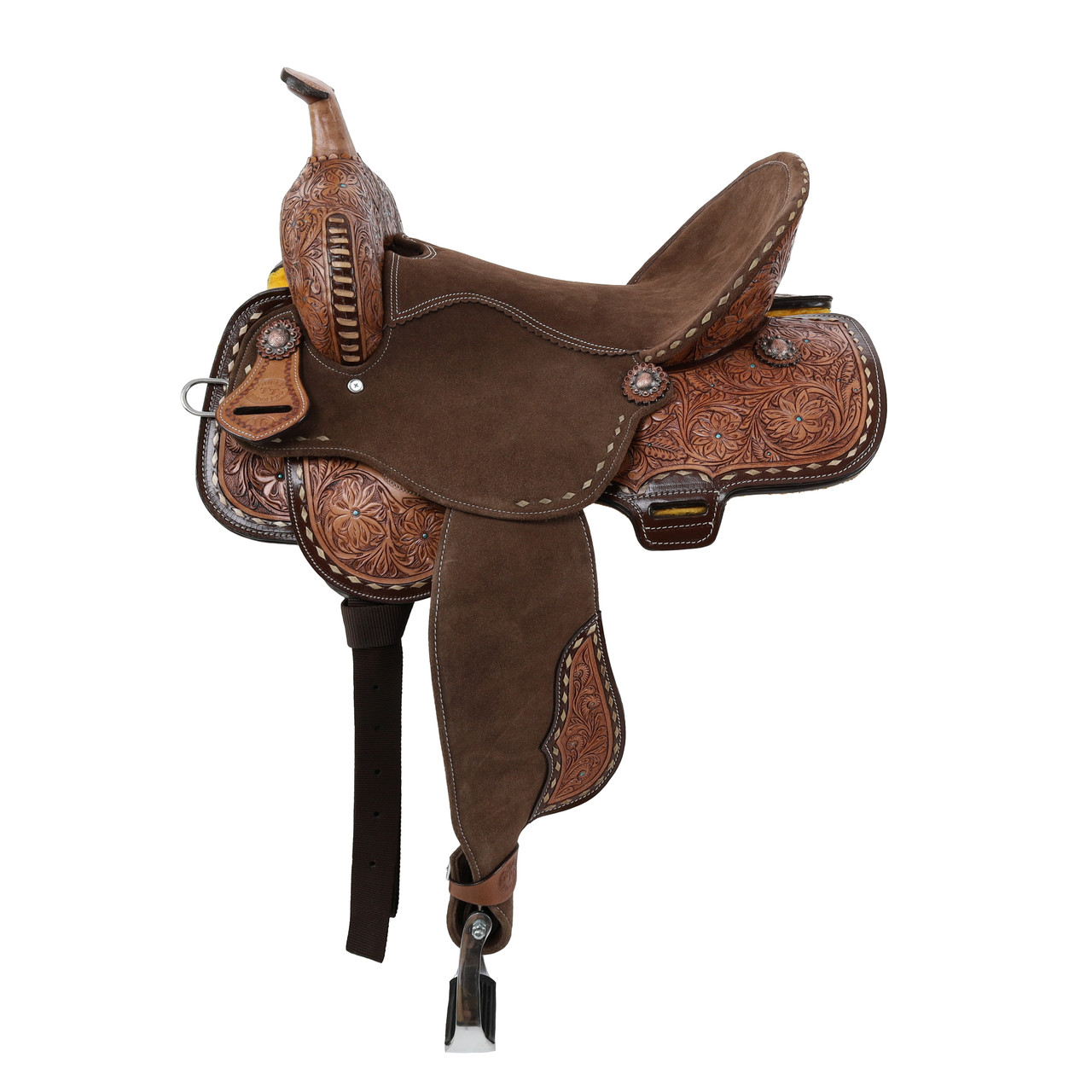 Double T Cocoa Daisies Spinal Relief Barrel Saddle - 16 Inch