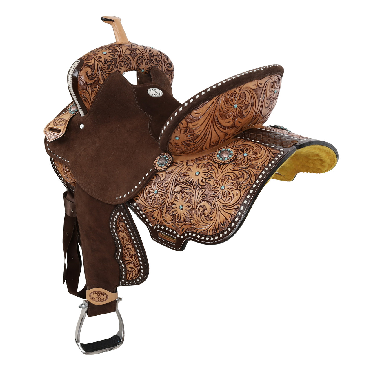 Klassy Cowgirl Argentina Cow Leather Tie Down with motif overlay. Nose band main image 1