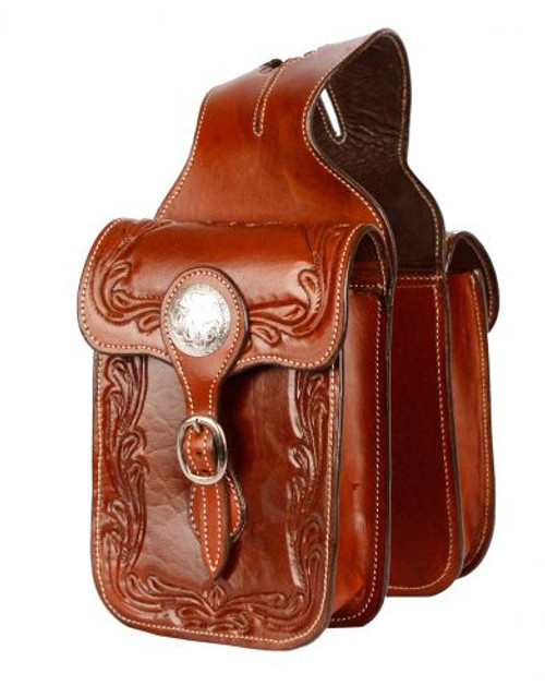 Roughout Leather Western Saddle Trail Horn Bag w Pockets & Rawhide Arrow Design 