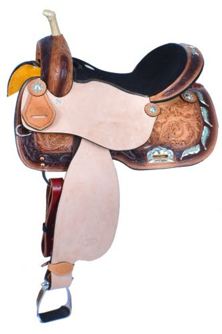 14", 15", 16" Circle S  Barrel Style Saddle with Teal Feather Concho Design
Lazy Oak Equine 