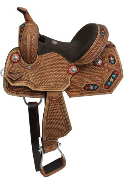 12" Double T Youth/Pony Embroidered Star Barrel Saddle