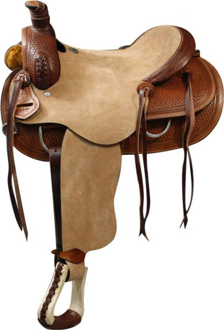 16" Double T Roper Style Saddle with Rough Out Leather Hard Seat