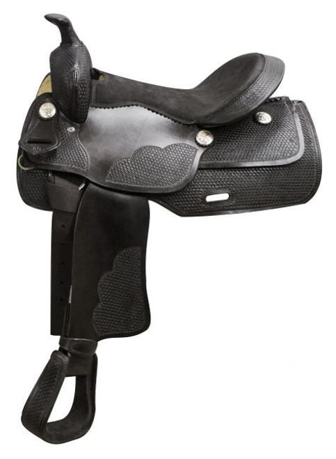 16" Economy Black Western Saddle with Basket Weave Tooling