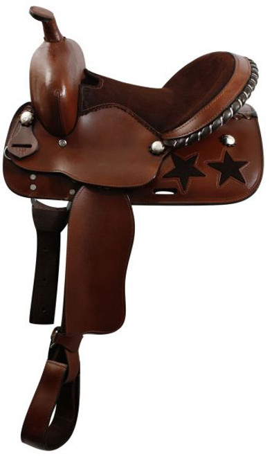 13" Youth Saddle with Cut Out Stars Skirt Silver-Laced Cantle and Silver Conchos