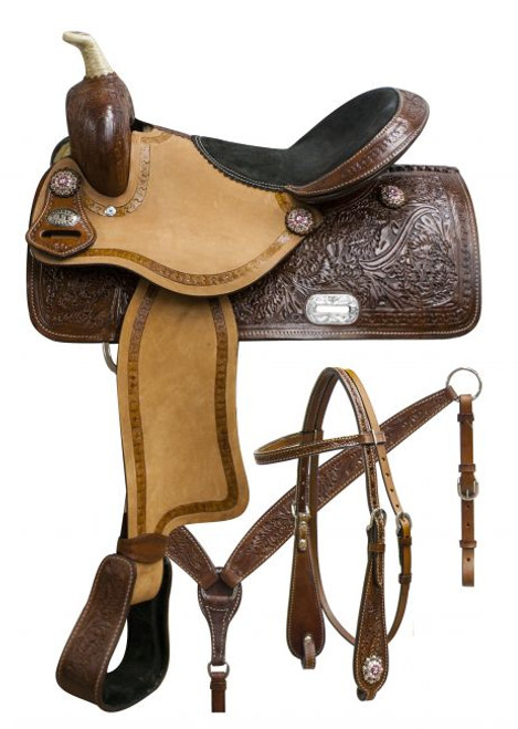 Double T Barrel Saddle Set with Oak Leaf Tooling