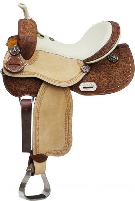 Double T Barrel Style Saddle with Texas Star Conchos