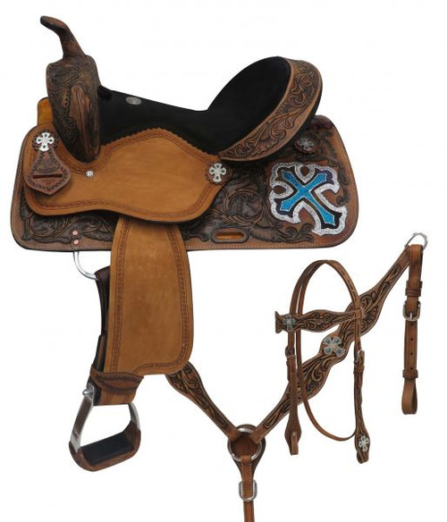 Double T  Barrel Style Saddle Set with Metallic Cross