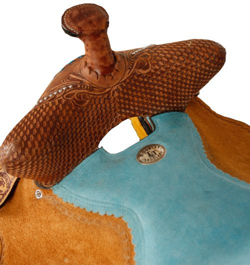  Double T  Youth Bear Trap Style Saddle with Turquoise Seat
