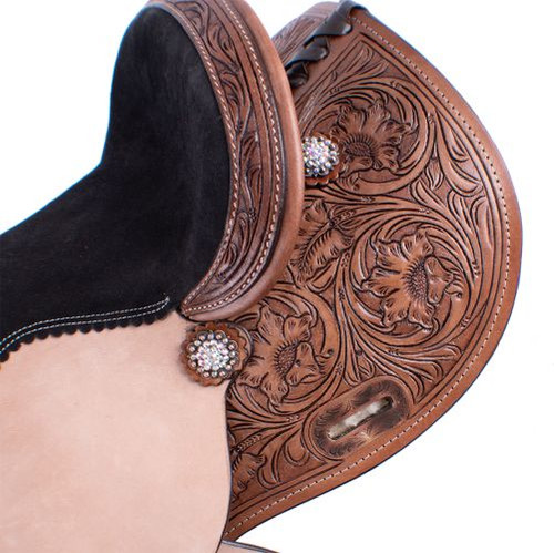 Double T  Youth Barrel Style Saddle with Iridescent Crystal Rhinestone Conchos