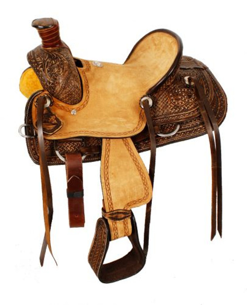 12" Double T Youth Hard Seat Roper Style Saddle with Horseshoe Accents