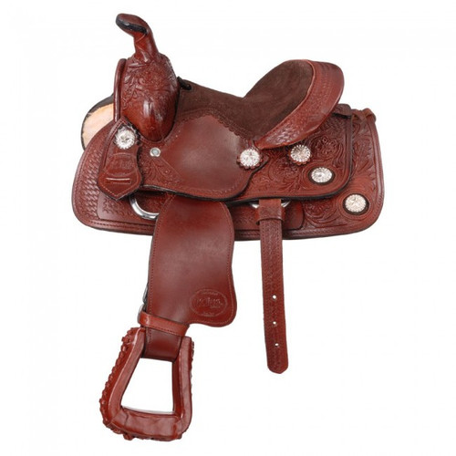 8" Miniature Western Tooled Trail Saddle w/Conchos