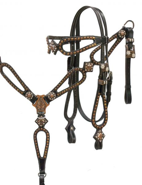   Showman ® Black leather headstall and breast collar set 