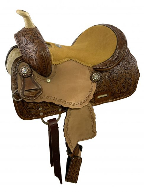 12" Double T Medium Oil Youth Barrel style saddle set with suede seat. 