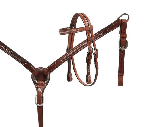 Showman® Mini Size Medium leather headstall and breast collar set with silver studs