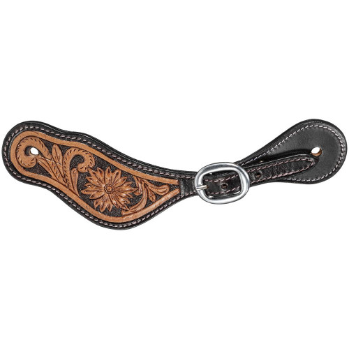 Leather
Hand carved tooling
Buckle adjustment
Slotted button holes